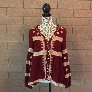 Maroon embroidered Free People blouse EUC